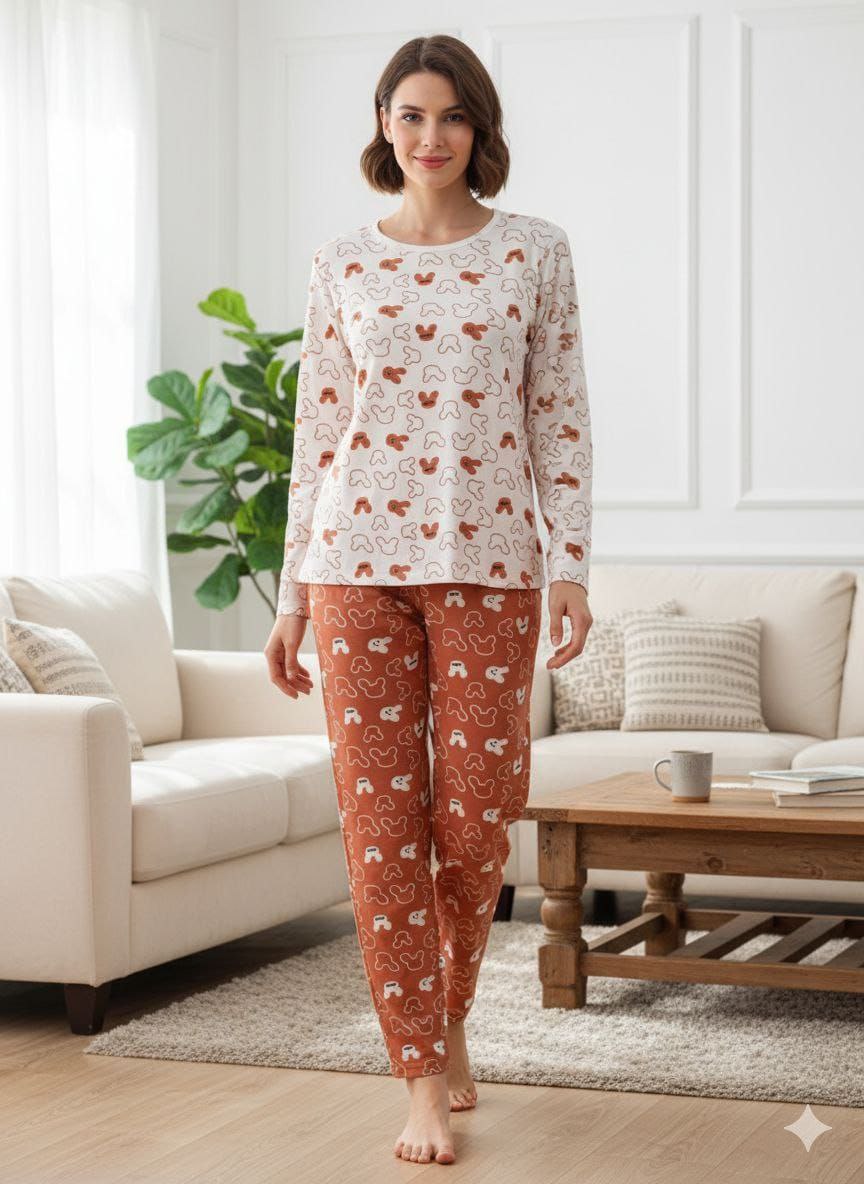 Sog3327 2 pcs set / bears graphics print round neck top with comfy pant